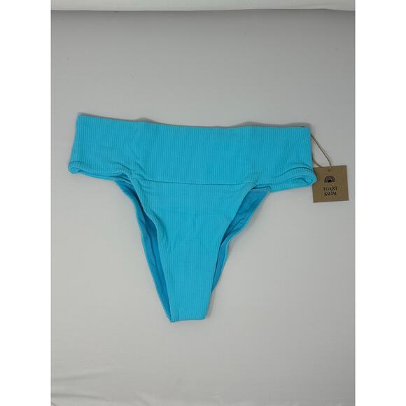 Free People x Toast NEW Banded Waist Ribbed Bikini Bottom in Turquoise Sea sz S - Picture 1 of 6